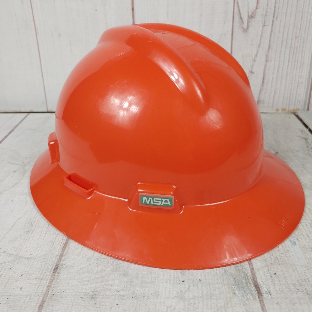 MSA V-Gard Hard Hat Safety Helmet - Orange, no straps - Full Brim Type I E
